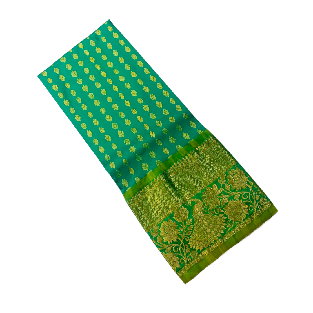 Parrot Green shade Semi Silk Kids Pattu Pavadai with contrast border for age above 10 years