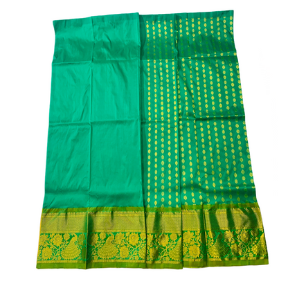 Parrot Green shade Semi Silk Kids Pattu Pavadai with contrast border for age above 10 years