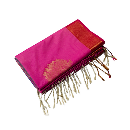 Soft Vegan Silk Saree Baby Pink Colour with Copper Border