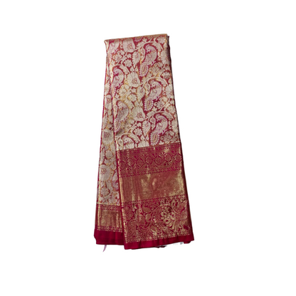 Vegan Silk Saree Baby Pink shade with Golden and Peacock design Border