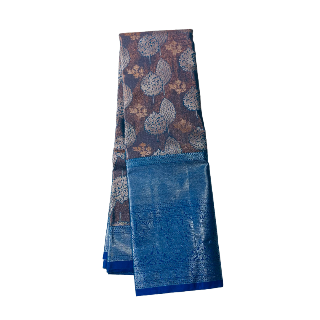 Vegan Silk Saree Pepsi Blue Colour with Sliver Border