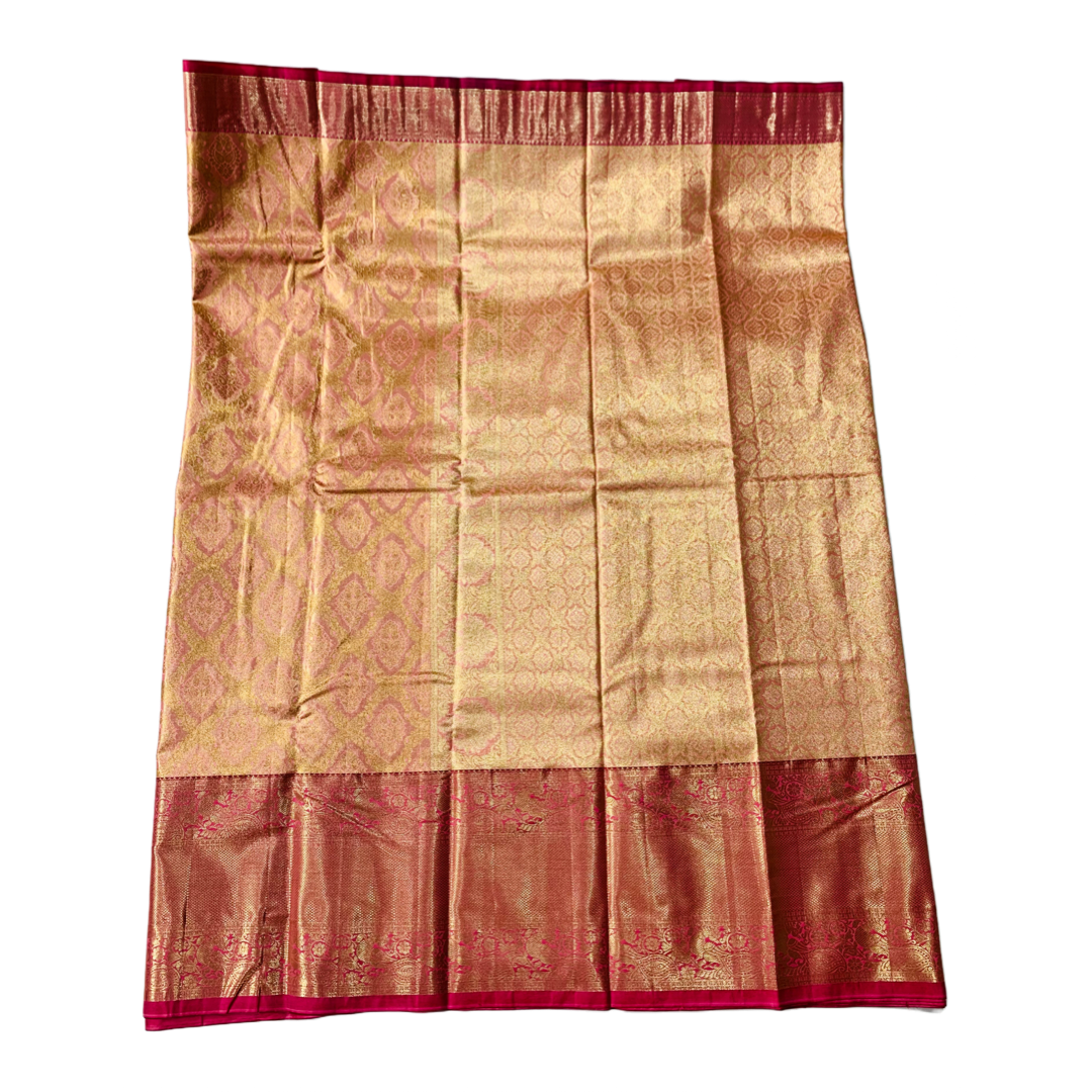 Vegan Silk Saree Golden Baby Pink Shade with Golden Border