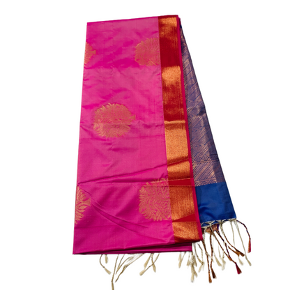 Soft Vegan Silk Saree Baby Pink Colour with Copper Border