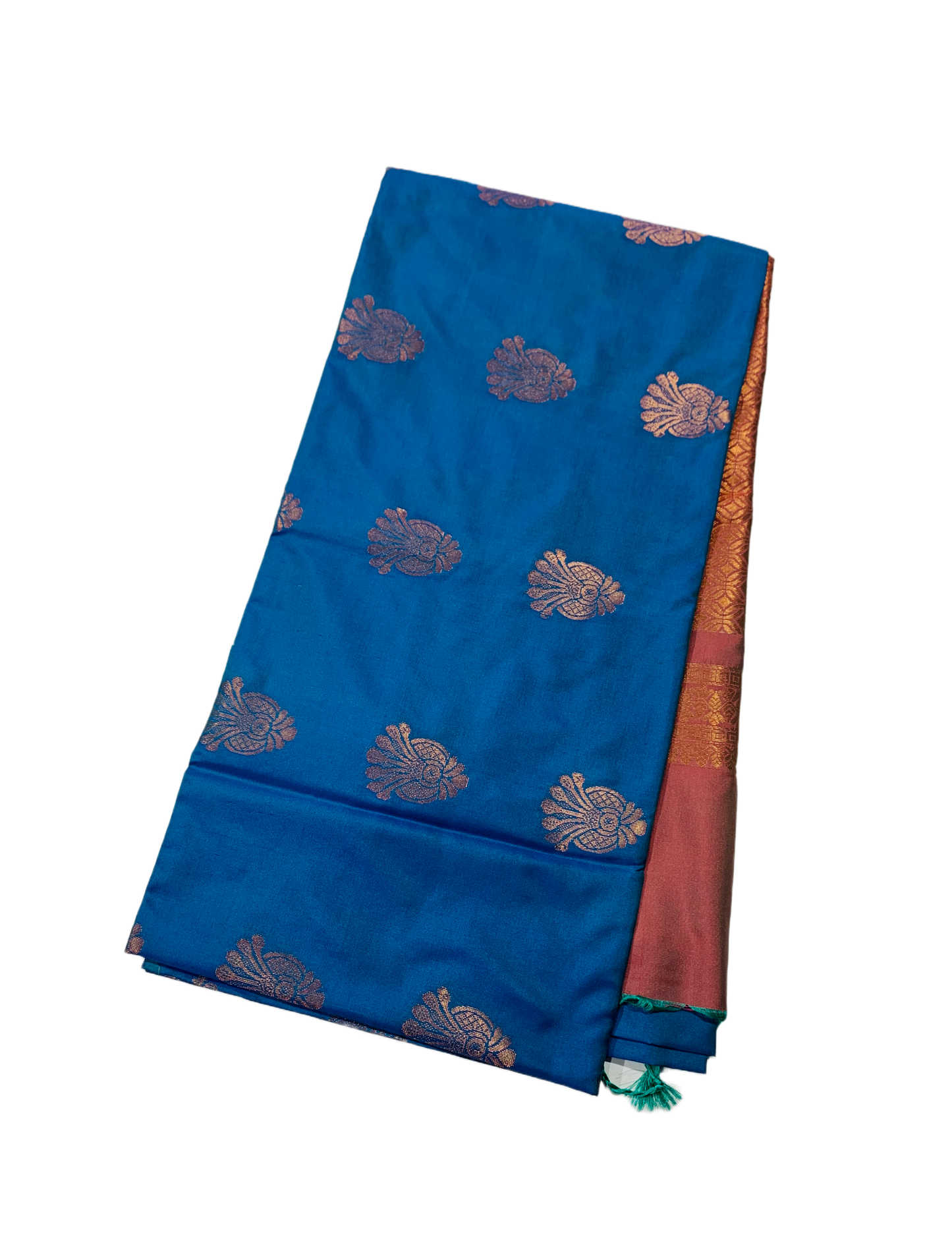 Soft Vegan Silk Saree Pepsi Blue Colour with Brown Pallu