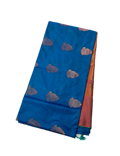 Soft Vegan Silk Saree Pepsi Blue Colour with Brown Pallu