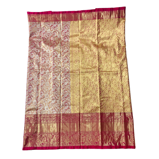 Vegan Silk Saree Baby Pink shade with Golden and Peacock design Border