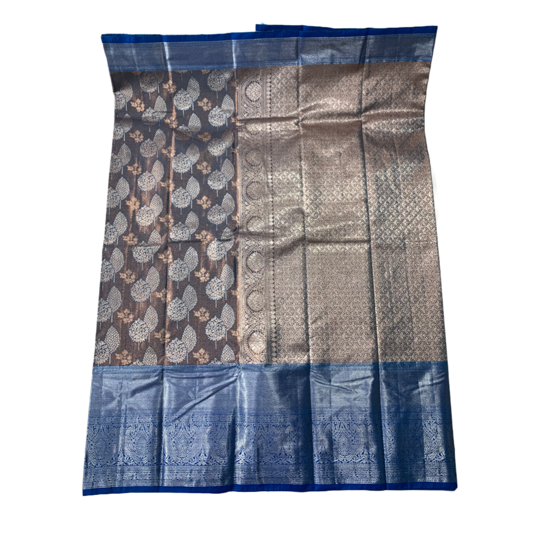 Vegan Silk Saree Pepsi Blue Colour with Sliver Border