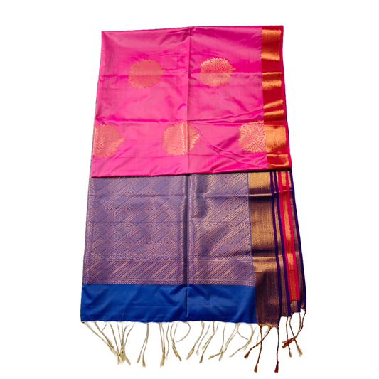 Soft Vegan Silk Saree Baby Pink Colour with Copper Border