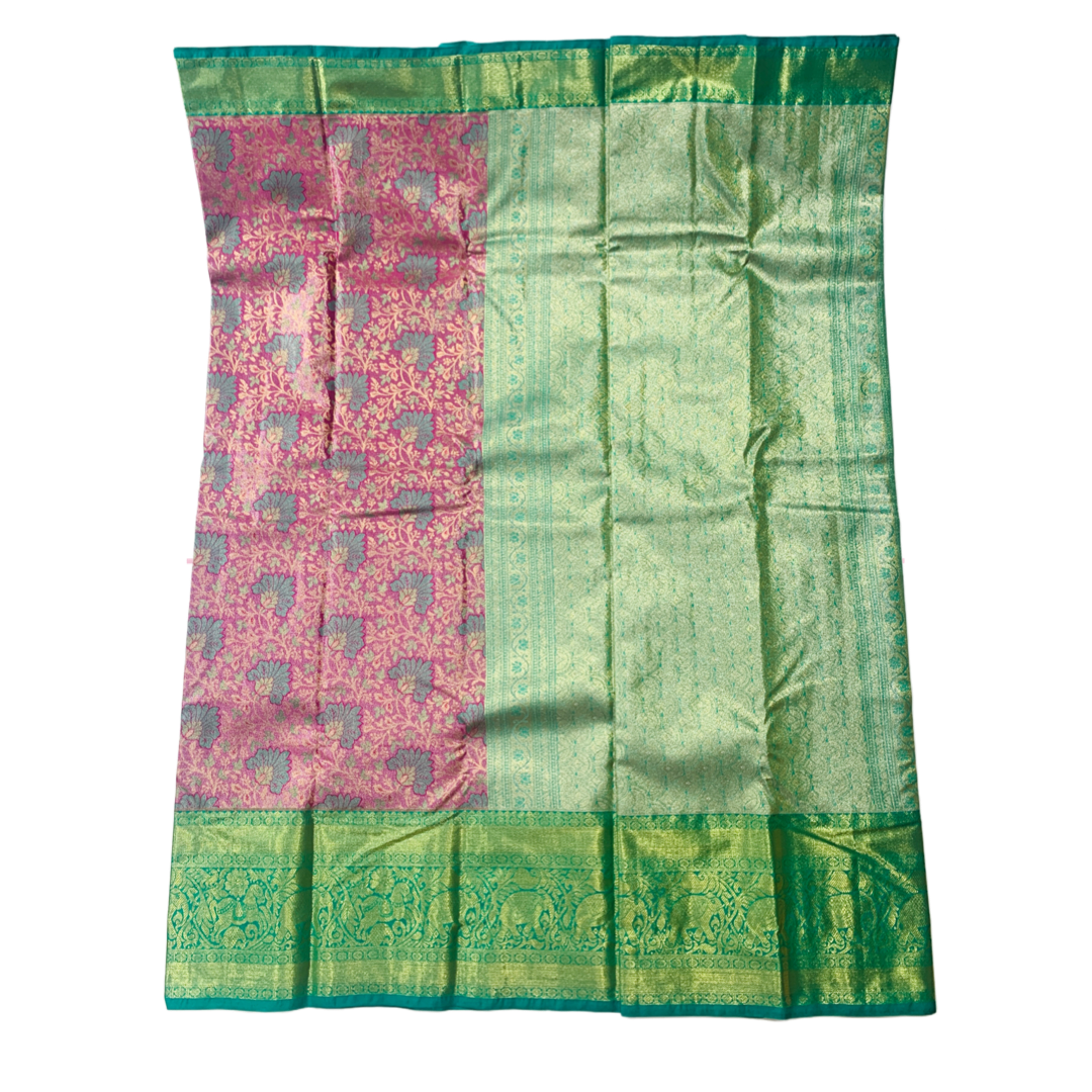 Baby Pink shade Soft kanchi pattu with Green Border