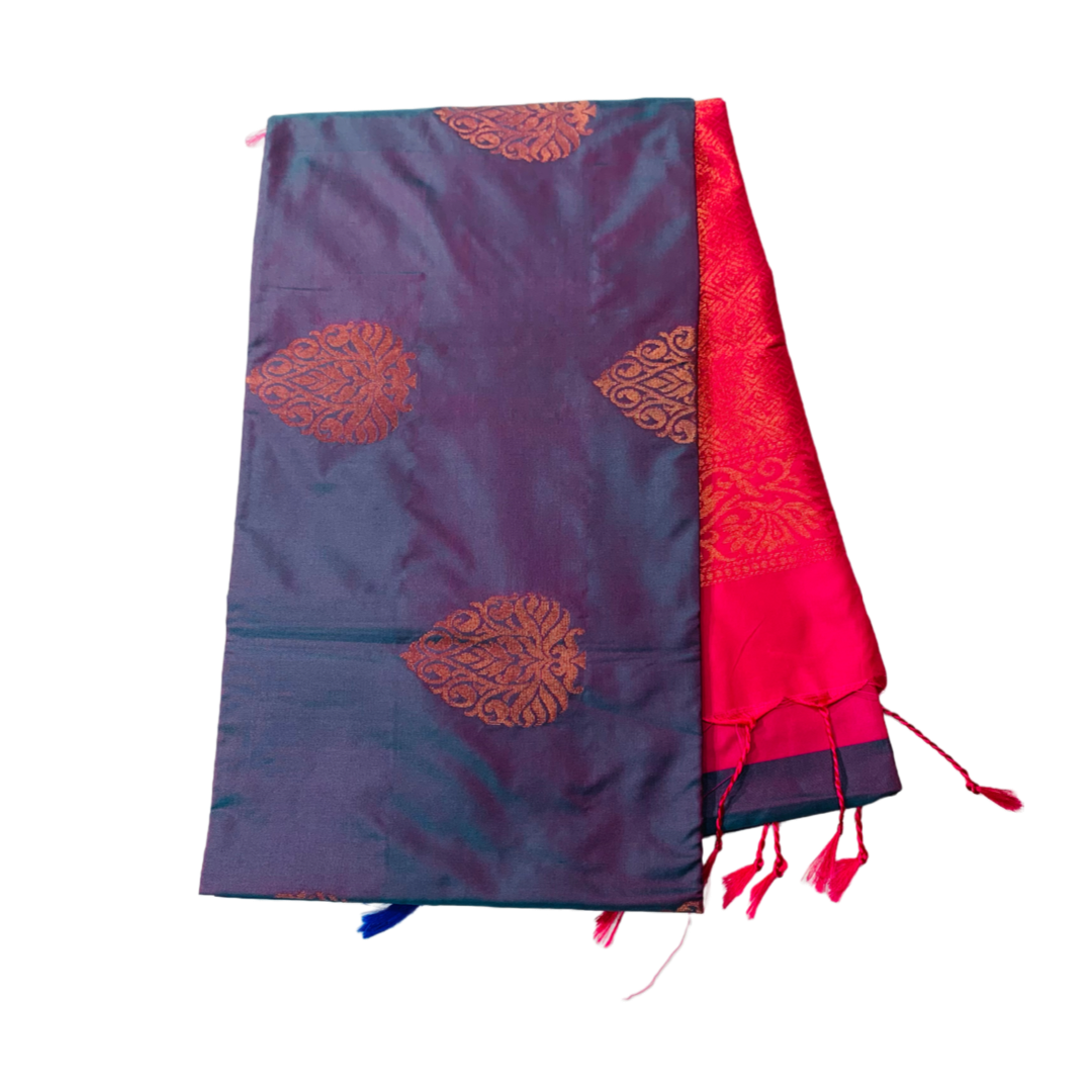 Soft Vegan Silk Saree Peacock Blue Colour with Border less