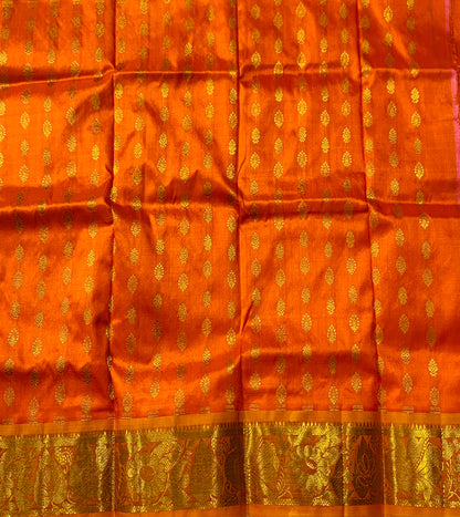 Peach shade Pure Kanchipuram Kids Pattu Pavadai with Self border for newborn to 2 Years