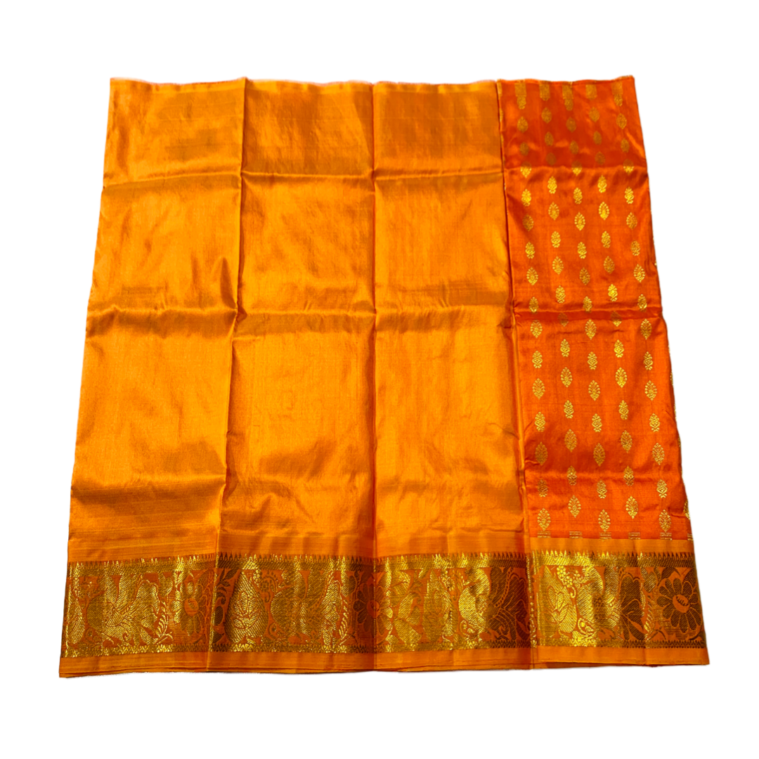 Peach shade Pure Kanchipuram Kids Pattu Pavadai with Self border for newborn to 2 Years