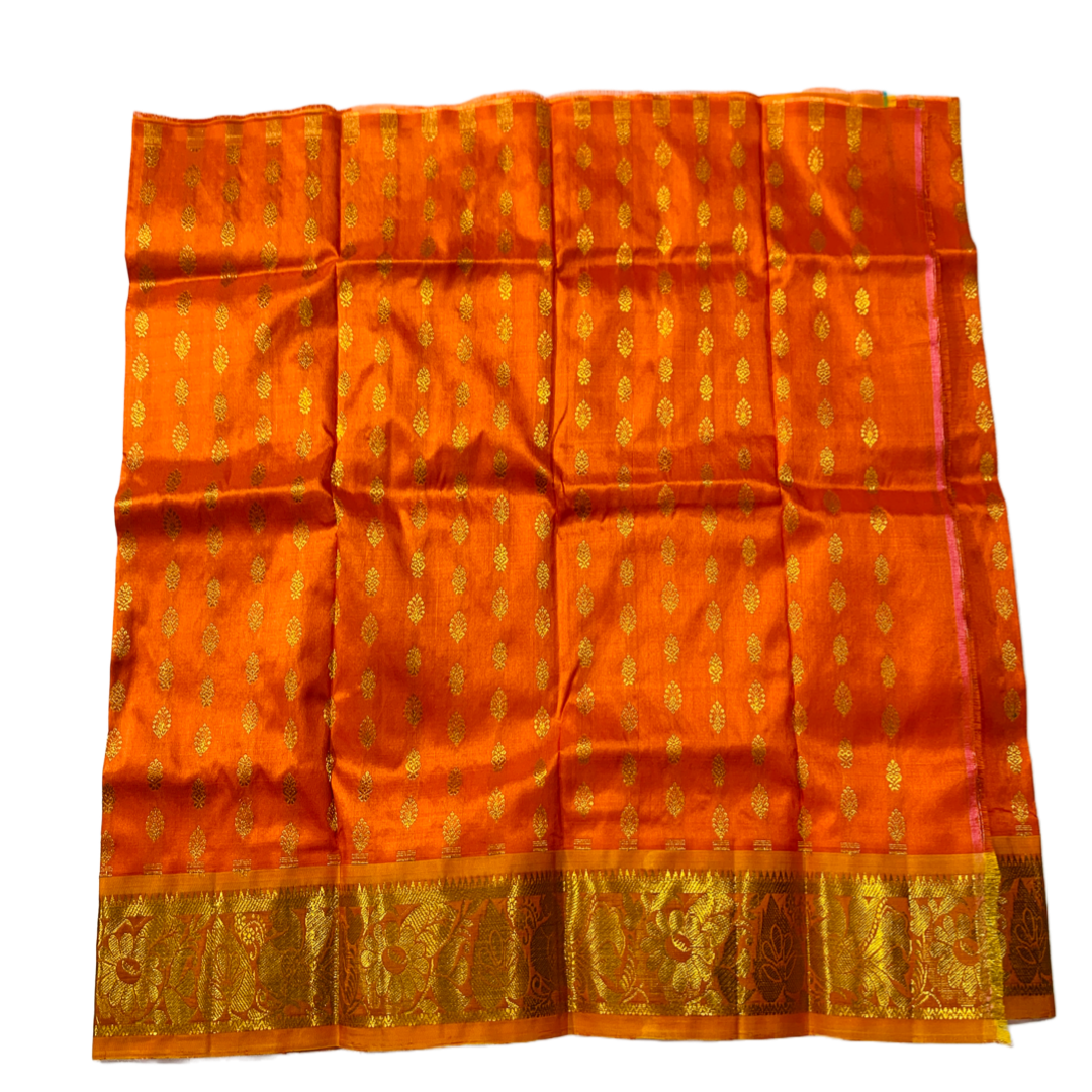 Peach shade Pure Kanchipuram Kids Pattu Pavadai with Self border for newborn to 2 Years