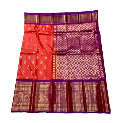 Pure Kanchivaram Silk Saree Peach Colour with large Border