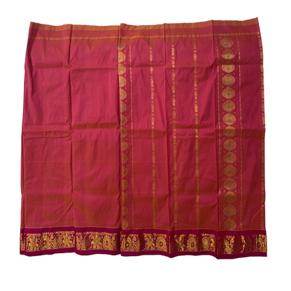 Peach shade Semi Silk Kids Pattu Pavadai with contrast border for age 5 to 10