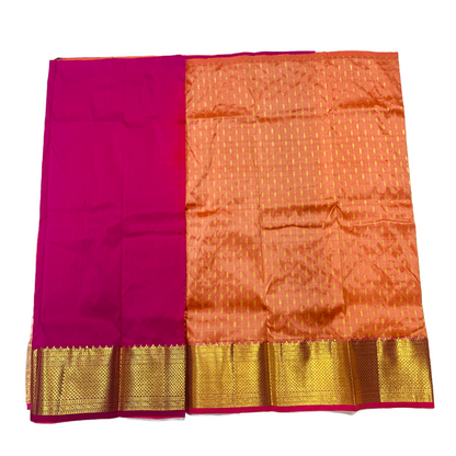 Peach shade Pure Kanchipuram Kids Pattu Pavadai with contrast border for age 2 to 5