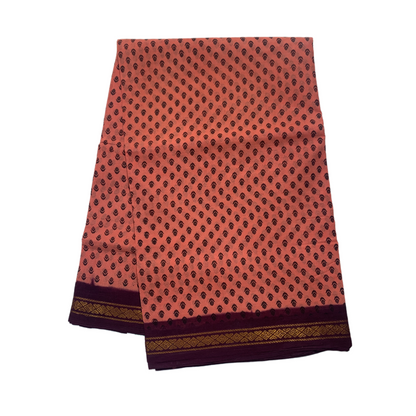 Peach shade shade 9 yards Cotton Saree with Brown Border