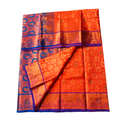 Vegan Silk Saree Peach Shade with Unstitched blouse in Aari work