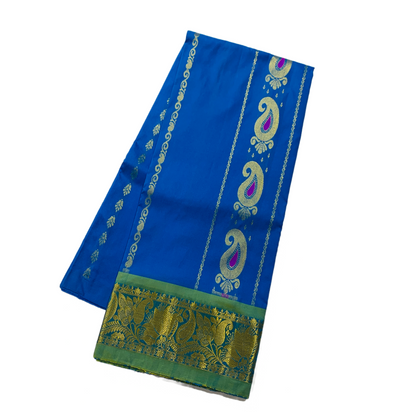 Pepsi Blue shade Semi Silk Kids Pattu Pavadai with contrast border for age 5 to 10