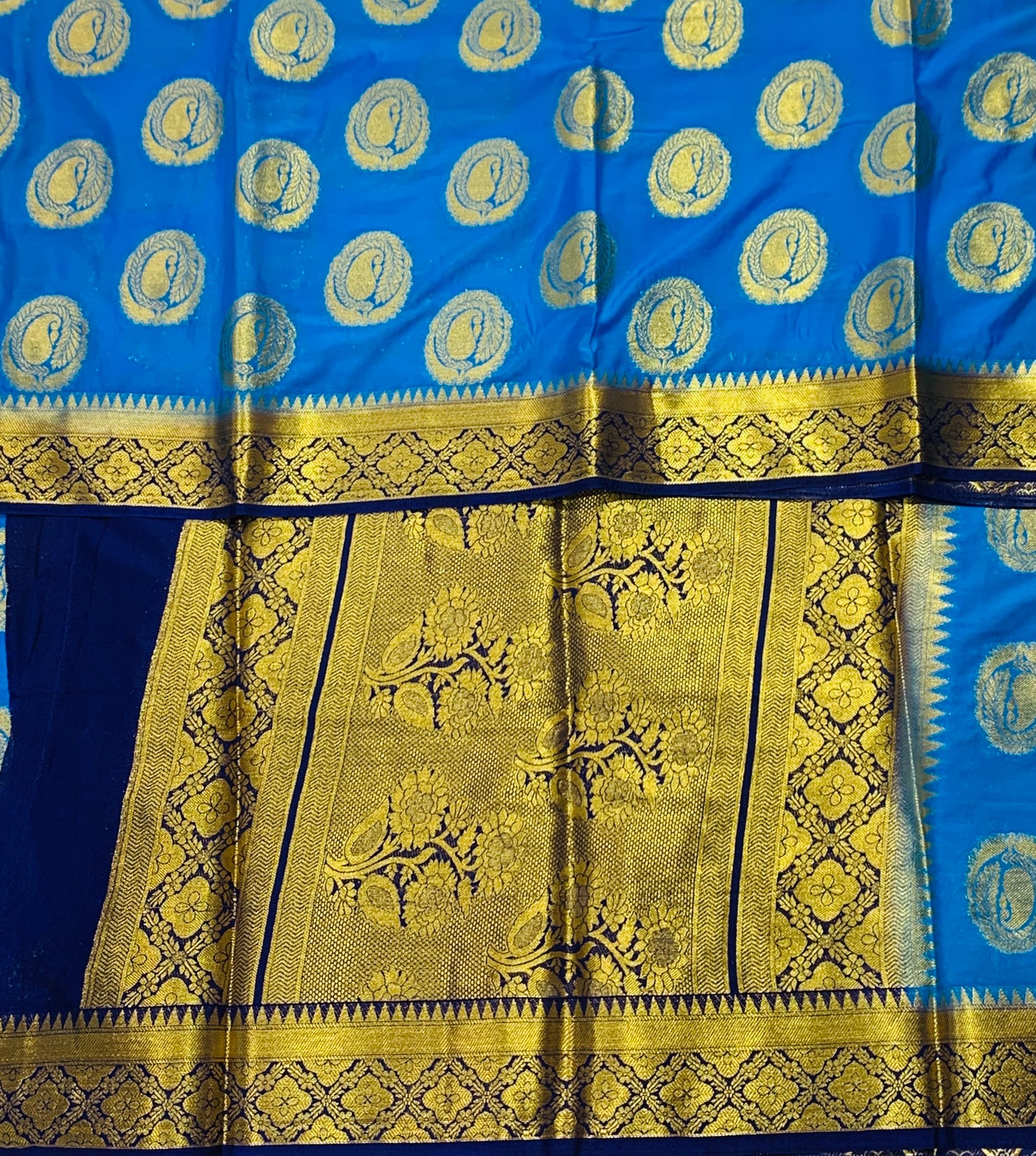 Crepe Saree Pepsi Blue Colour with Mango Design