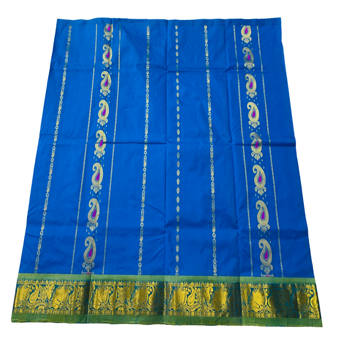 Pepsi Blue shade Semi Silk Kids Pattu Pavadai with contrast border for age 5 to 10