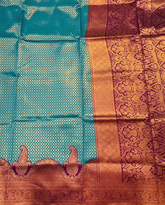 Pepsi Blue shade saree with Purple Border