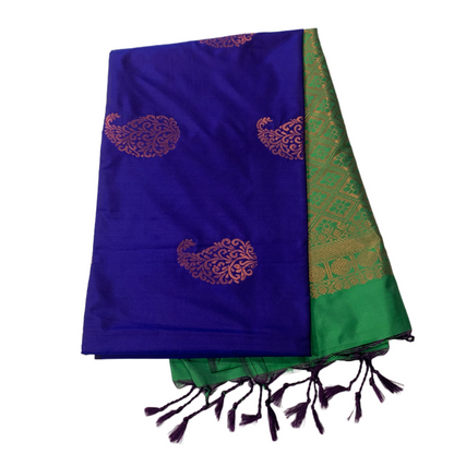 Soft Vegan Silk Saree Navy Blue Colour with Border less