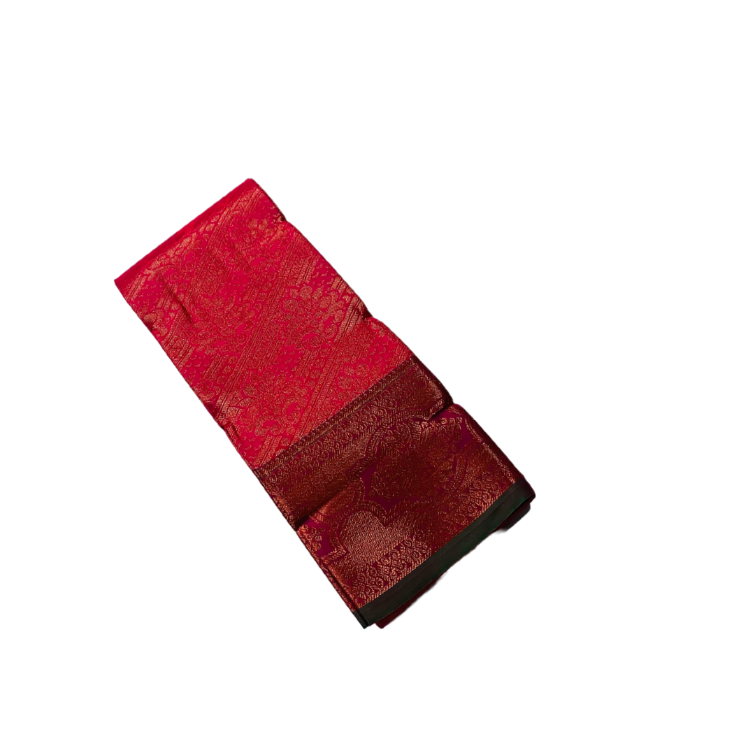 Pink shade Soft kanchi pattu with  Copper with Dark Green Border. Pop