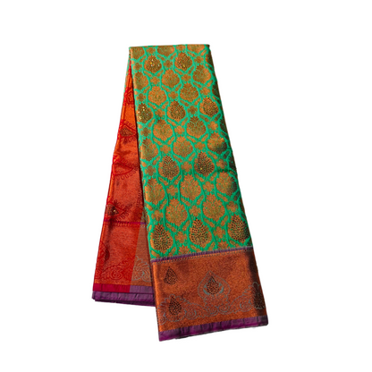 Vegan Silk Saree Pista Green Shade with Unstitched blouse in Aari work