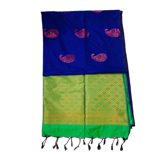 Soft Vegan Silk Saree Navy Blue Colour with Border less