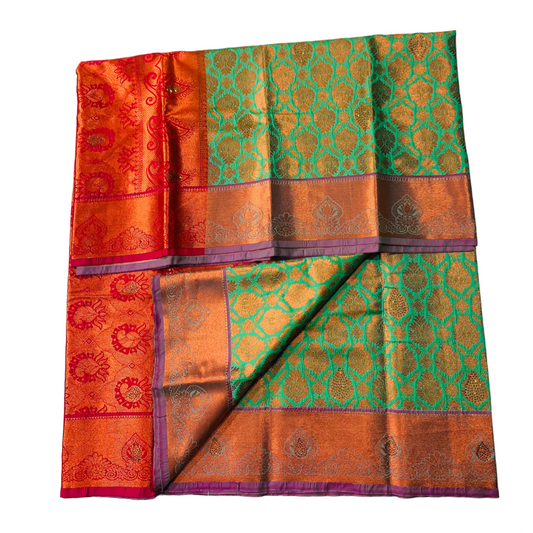 Vegan Silk Saree Pista Green Shade with Unstitched blouse in Aari work