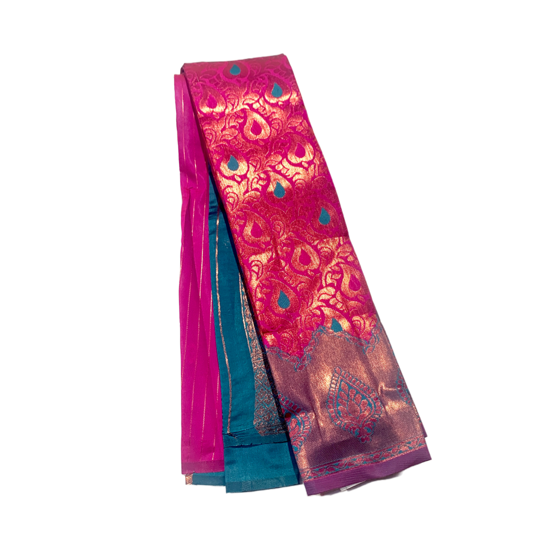 Pink shade saree with Leaf Design with Copper and Purple Border