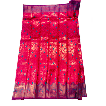 Pink shade saree with Leaf Design with Copper and Purple Border