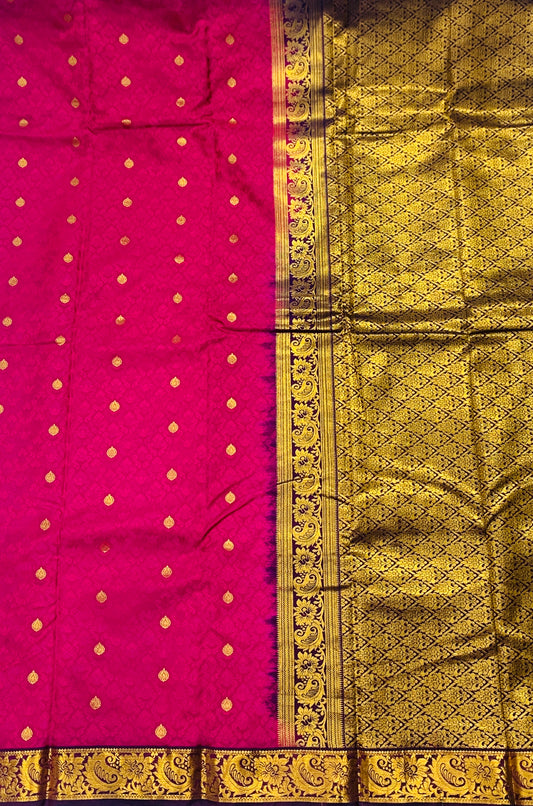 Pink shade Semi Silk Saree with Brown Border with Mango and Flower Design