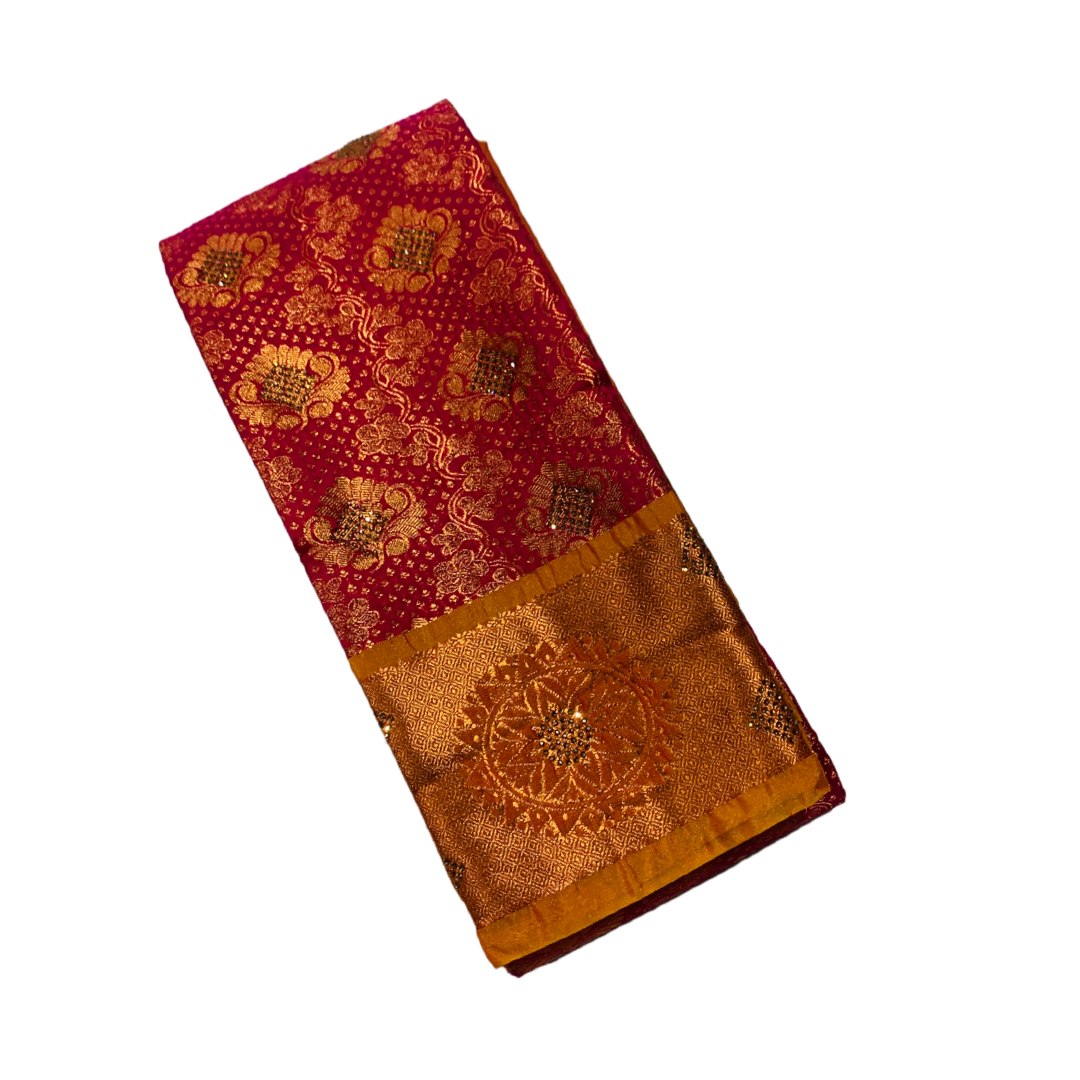 Bridal Vegan Silk Saree Pink Colour with Copper Border