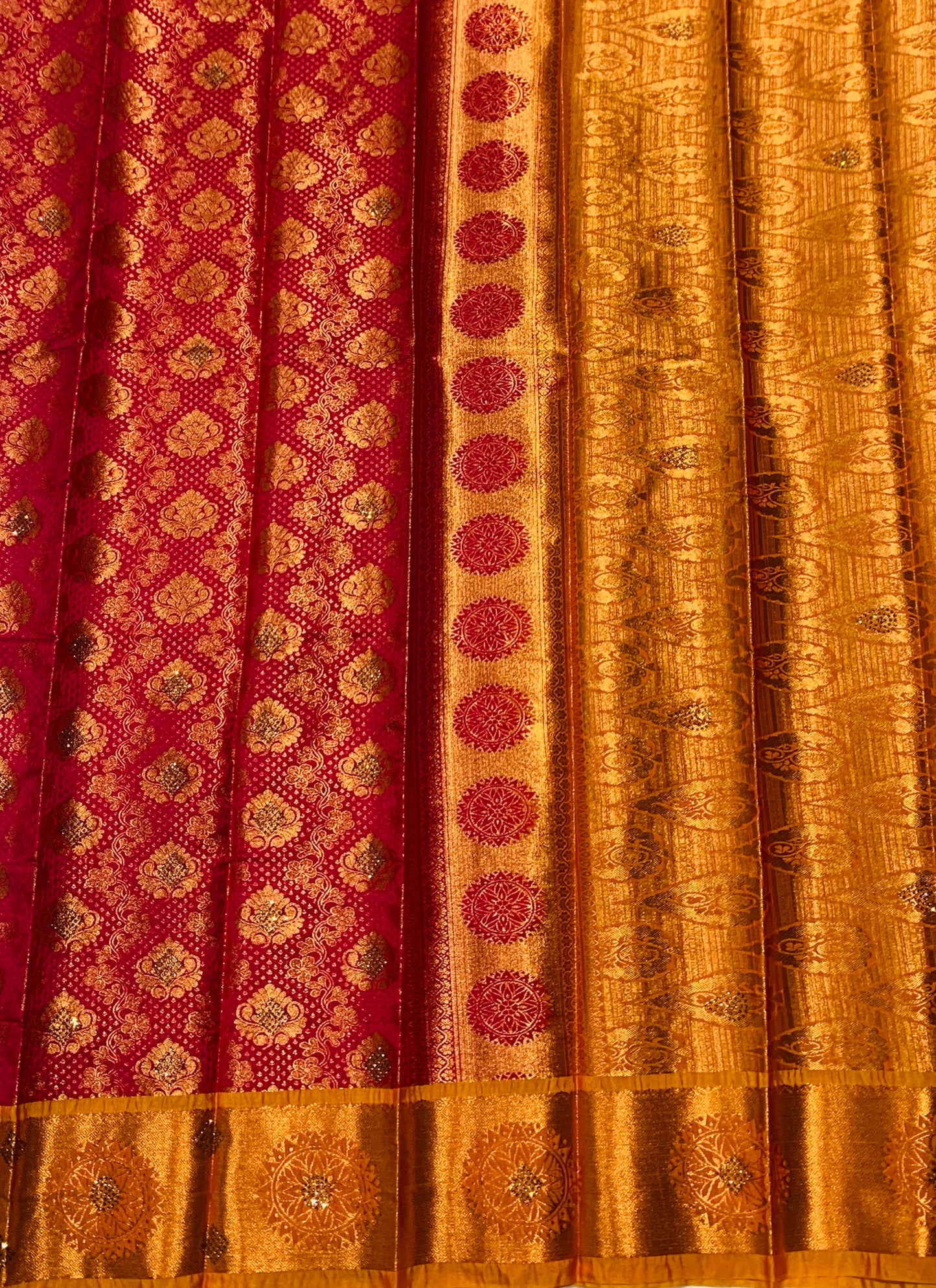 Bridal Vegan Silk Saree Pink Colour with Copper Border