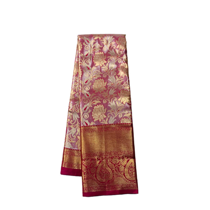 Vegan Silk Saree Golden Pink shade with big mango border.