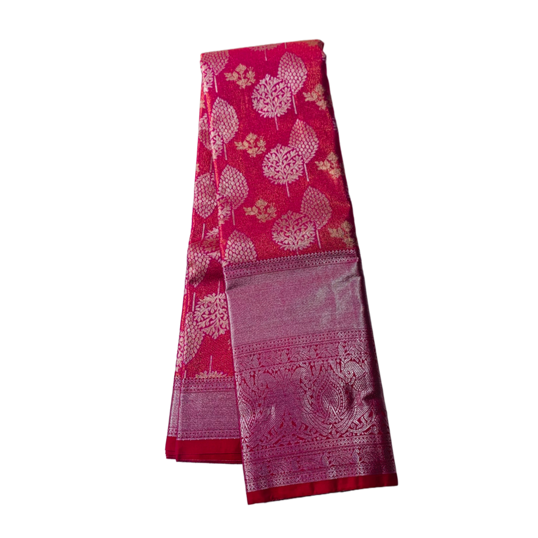 Vegan Silk Saree Pink shade with Sliver Border