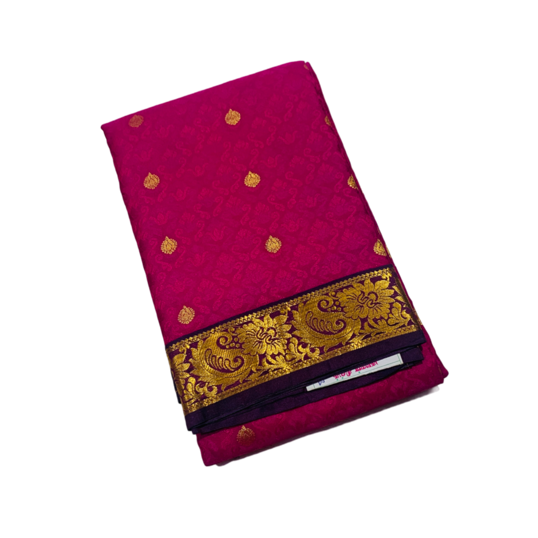 Pink shade Semi Silk Saree with Brown Border with Mango and Flower Design