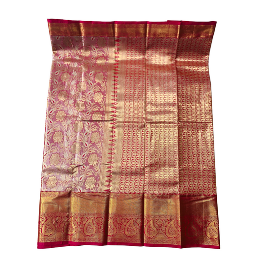 Vegan Silk Saree Golden Pink shade with big mango border.