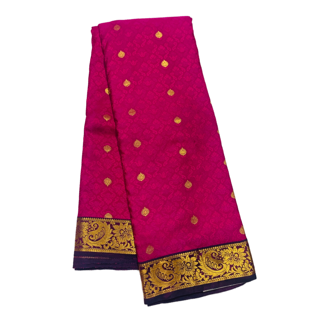 Pink shade Semi Silk Saree with Brown Border with Mango and Flower Design