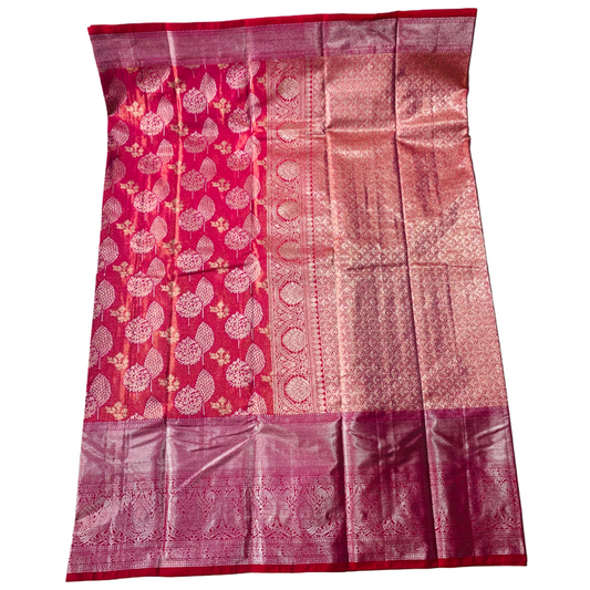 Vegan Silk Saree Pink shade with Sliver Border