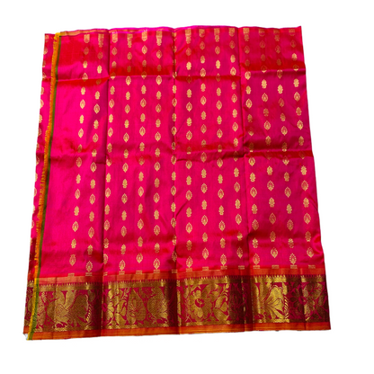 Pink shade Pure Kanchipuram Kids Pattu Pavadai with Self border for newborn to 2 Years