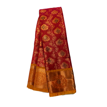 Bridal Vegan Silk Saree Pink Colour with Copper Border