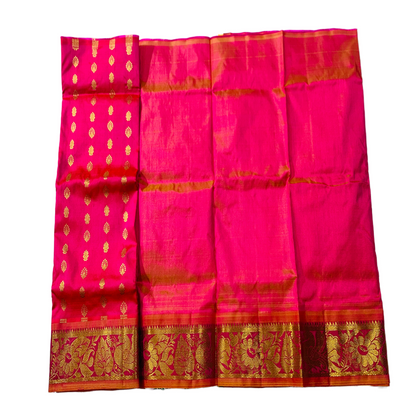 Pink shade Pure Kanchipuram Kids Pattu Pavadai with Self border for newborn to 2 Years