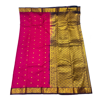 Pink shade Semi Silk Saree with Brown Border with Mango and Flower Design