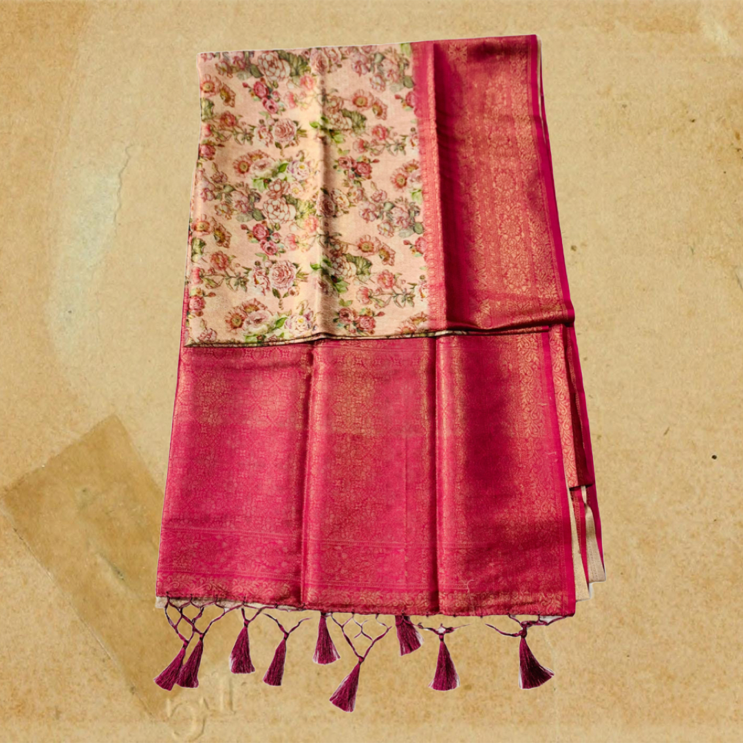 Digital silk saree Pink Colour