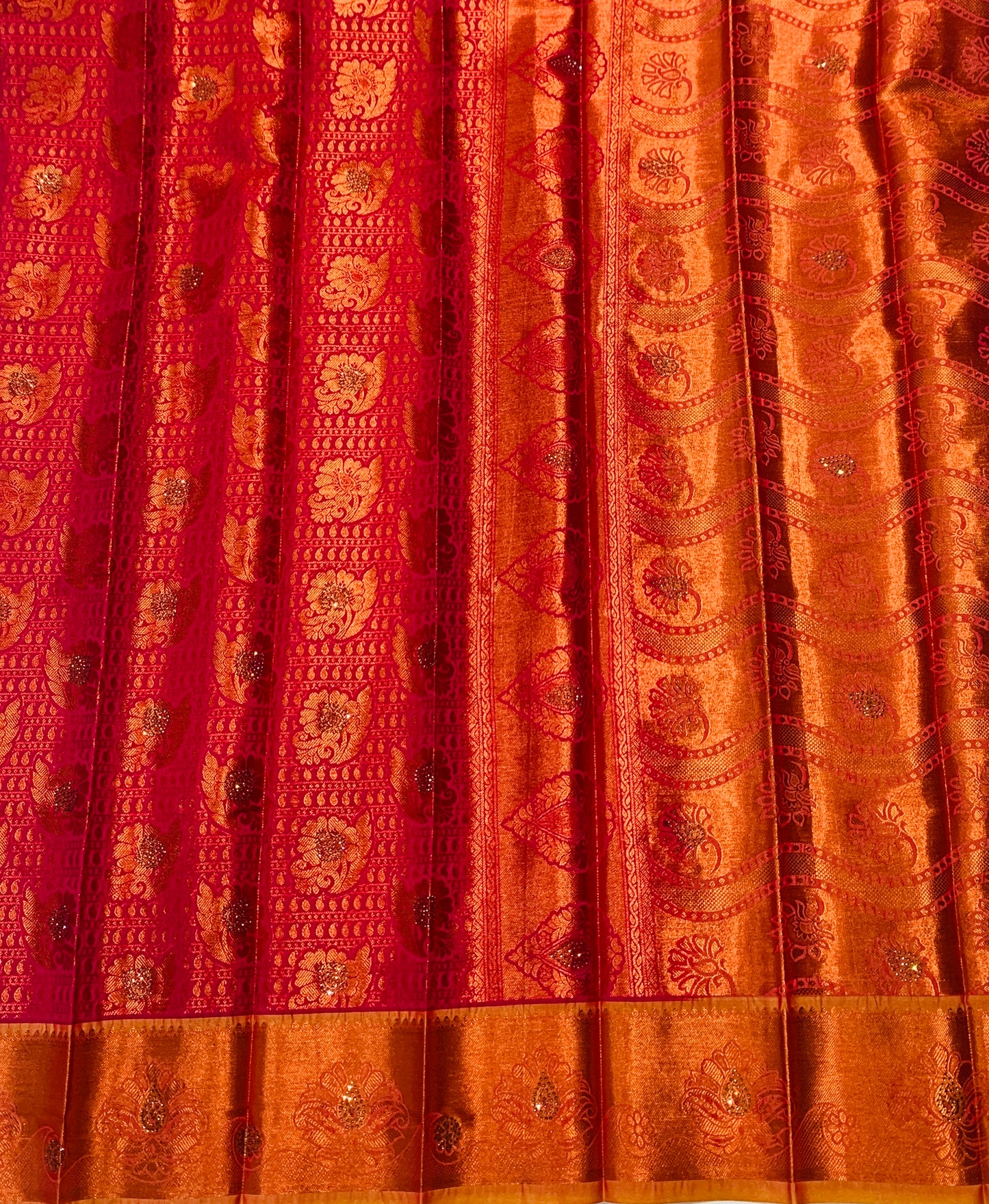 Bridal Vegan Silk Saree Pink Colour with Copper Border