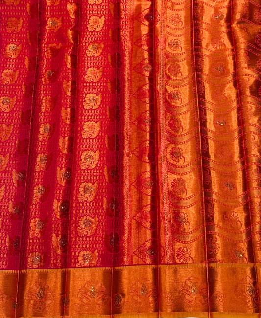 Bridal Vegan Silk Saree Pink Colour with Copper Border