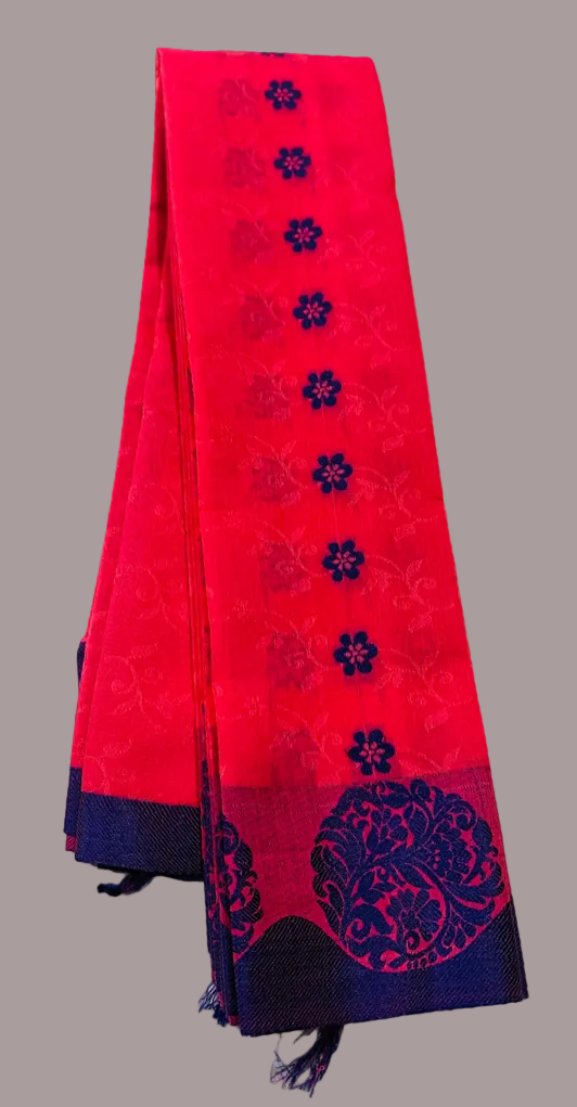 Pink shade silk cotton Saree with Blue Border